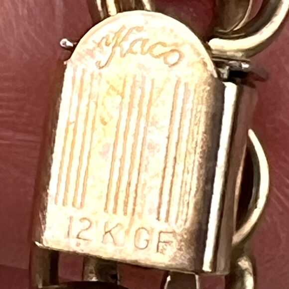 Vtg Kaco Signed 20g,12K Gold GF Bracelet Band Sweetheart Treble Clef 2 Pearls - Picture 4 of 9